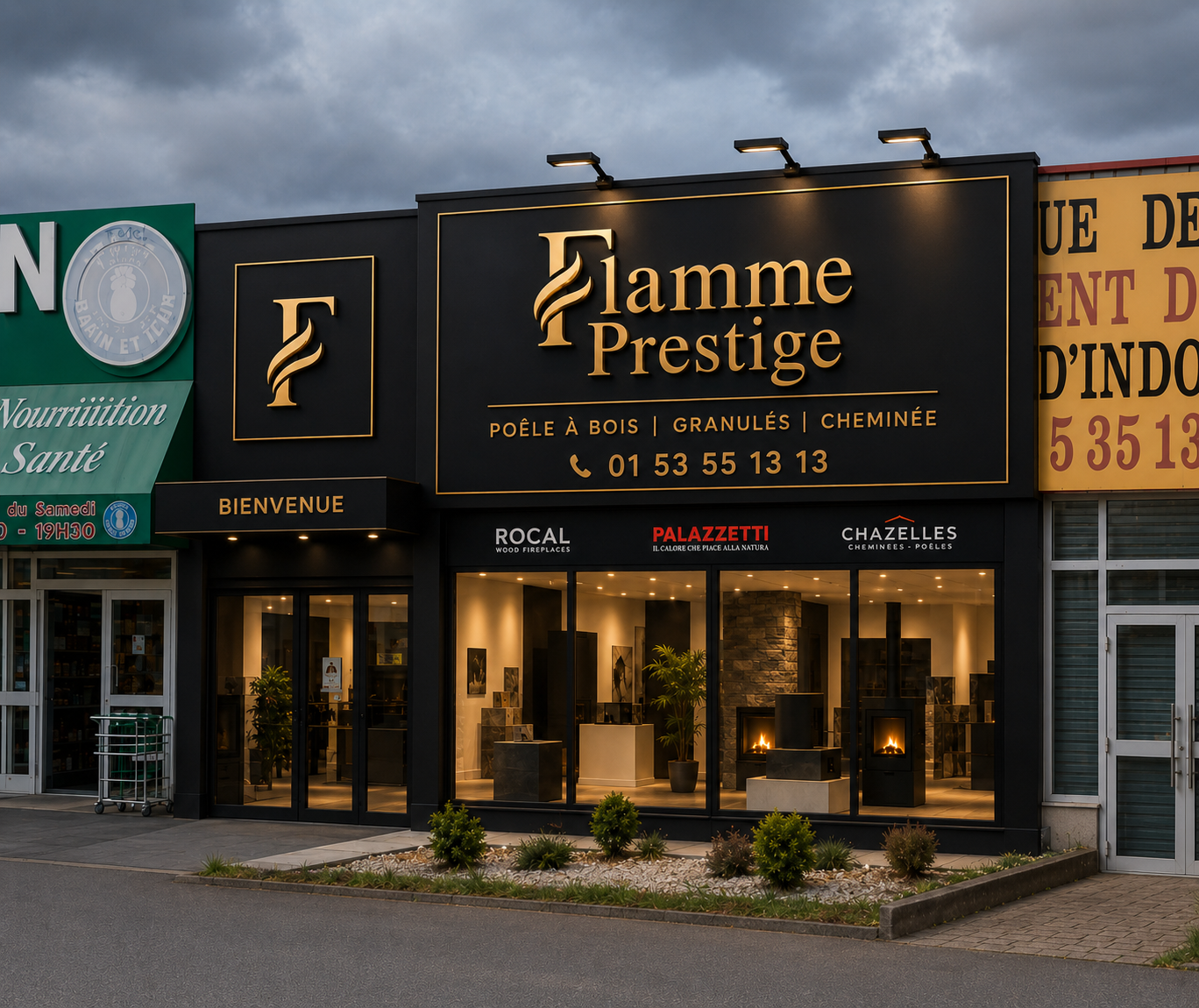 Projet de façade du showroom Flamme Prestige, avec le logo F